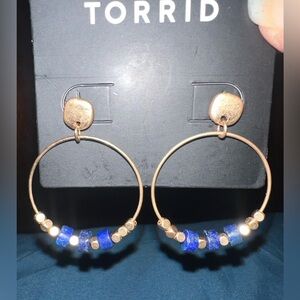 Torrid Gold and Blue Beaded Hoop Earrings